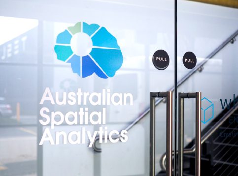 Close up image of the front door to the offices of Australian Spatial Analytics, their logo is shown