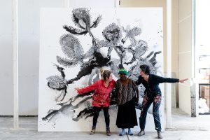 Skye O'Meara, Joanna Byrne and Illuwanti Ken in the Adelaide Art Centre.